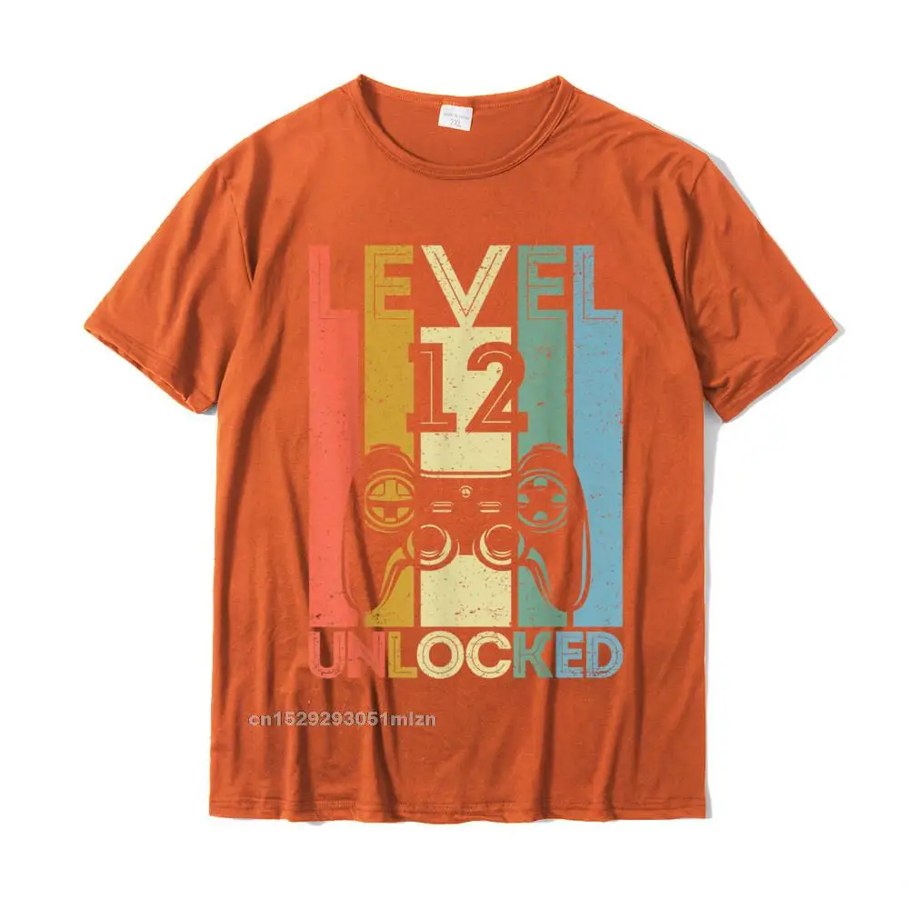Men's Funny Printed Tops Shirt O Neck Summer/Autumn 100% Cotton T-shirts Camisa Short Sleeve Funny T-Shirt Wholesale Level 12 Unlocked Shirt Funny Video Gamer 12th Birthday Gift T-Shirt__4230 orange