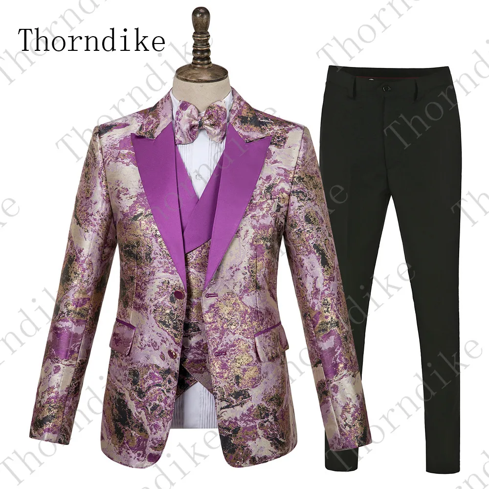 suits 10 Мужской Камуфляжный костюм Thorndike со штанами, свадебные костюмы для выпускного вечера для мужчин, бордовый жаккардовый приталенный костюм с цветочным принтом(пиджак+ жилет+ брюки - Цвет: suits 10