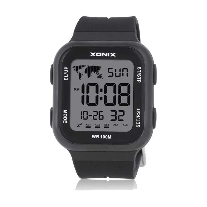 Men Women Dual time Sports Watch Multifunction Digital Watch 5 Groups of Alarms Waterproof 100m Swimming Diving Wristwatch