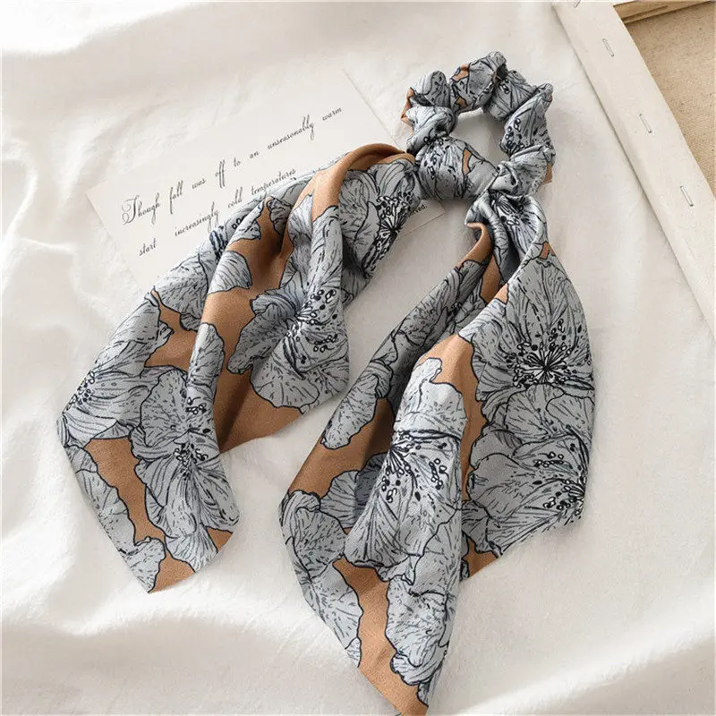

Fashion Summer Hair Scarf DIY Bow Knot Ponytail Holder Hair Scrunchies FOr Women Big Flower Headbands Elastic Hair Accessories