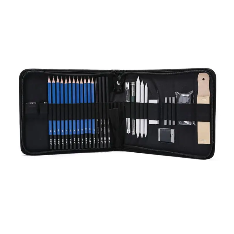 

32 pc Sketching Set in Travel Roll Up Case with Charcoal, Drawing Pencils