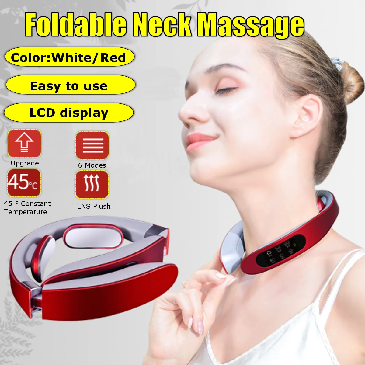  Household Portable Cervical Massage Instrument Neck Massager Instrument LCD Display Heating Electro