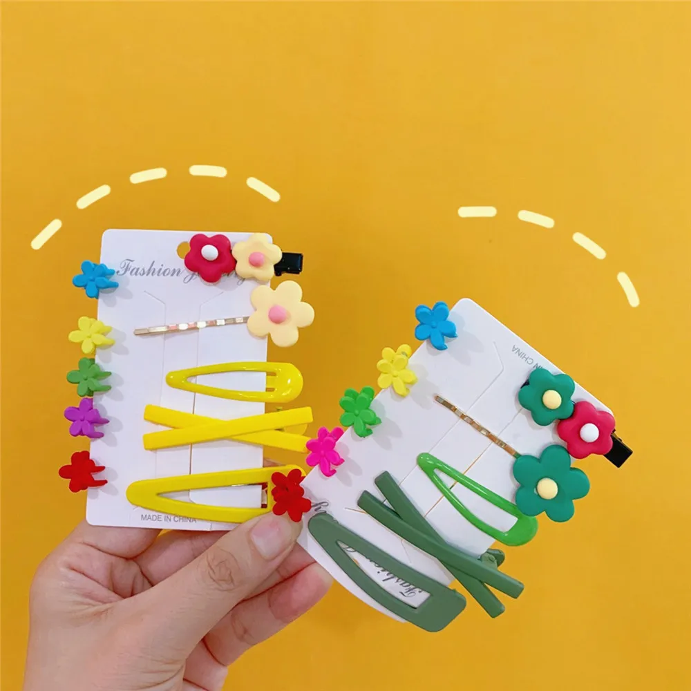 2/5/10 Pcs/Set Cute Cartoon Hair Clips avocado green flower hairpin hair ring set girl Barrettes Headband Kids Hair Accessories