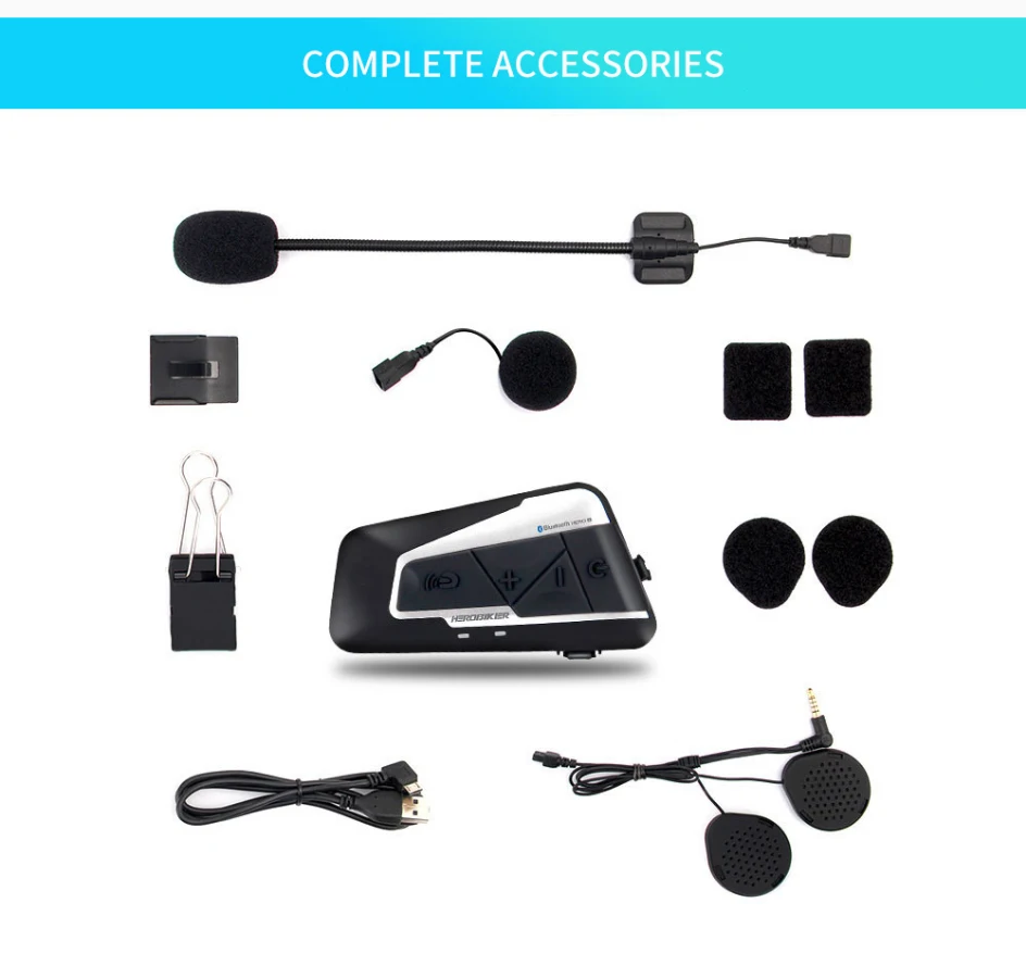HEROBIKER, 1200 м, BT, мотоциклетный домофон, беспроводной, Bluetooth, мотоциклетный шлем, гарнитура, водонепроницаемый, с fm-радио, для 2 аттракционов