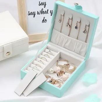 

Single Layer PU Simple Jewelry Storage Box Creative Portable Earrings Ring Small Jewellery Case X4YA