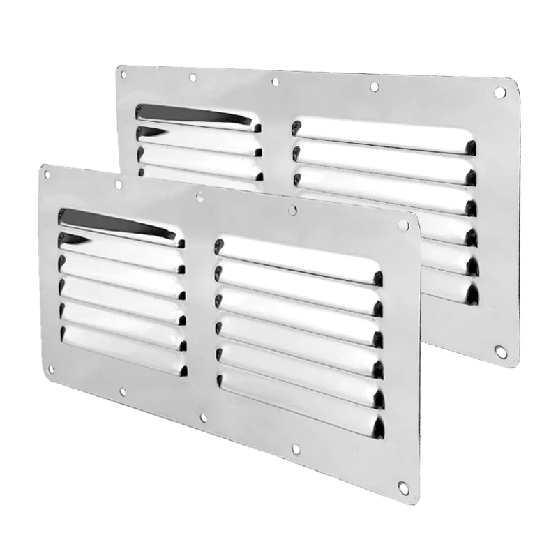 A Pair 22.50cm*12.5cm Louvred Stainless Steel Square Fresh Air Vent Grille Metal Wall Ventilation stainless steel boat marine accessories boat yacht air vent grille covers ventilation grill cover 126x65 mm