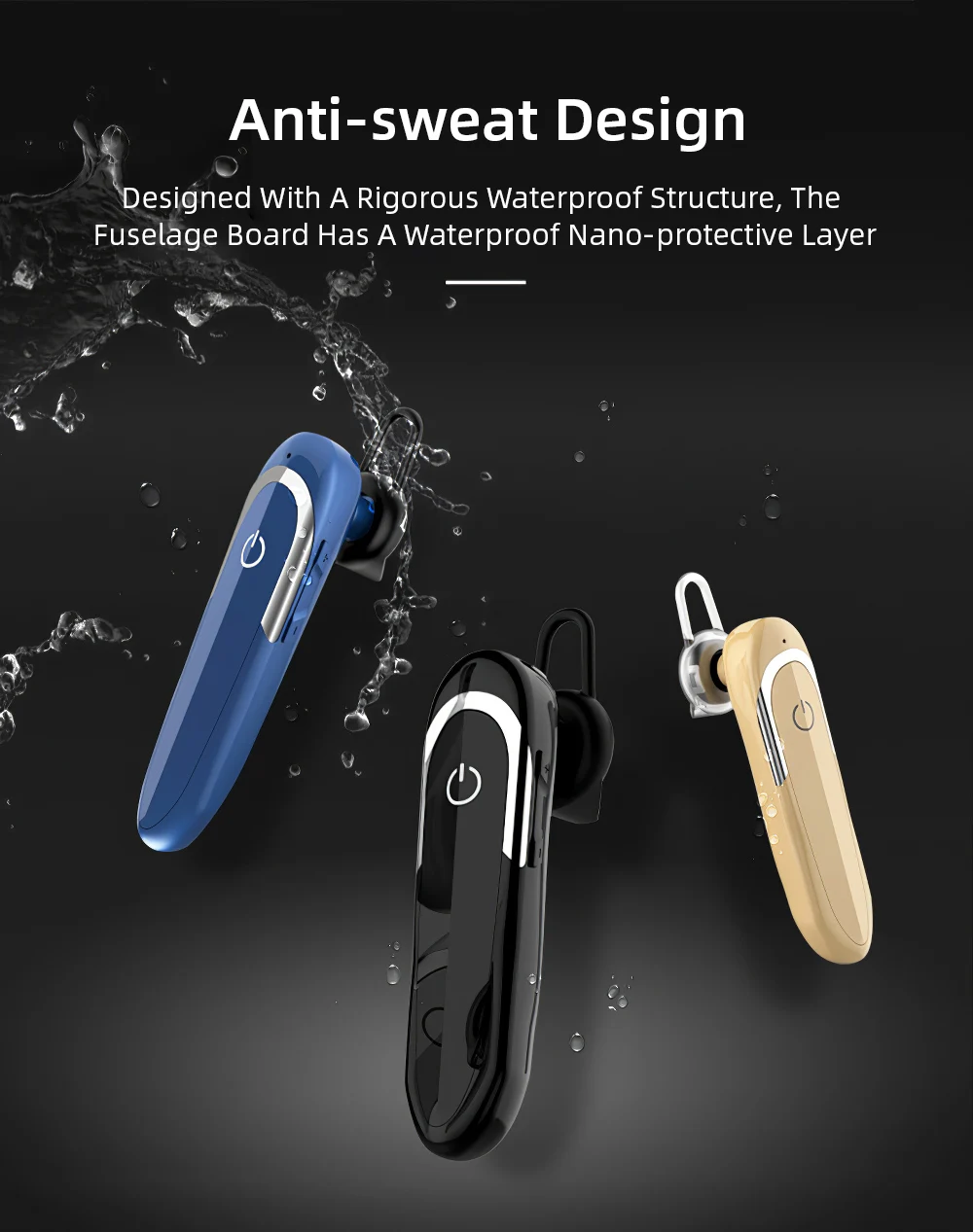 D5 Bluetooth наушники, беспроводной автомобильный комплект, гарнитура с защитой от пота, снижение уровня шума, наушник с HD микрофоном для Xiaomi Redmi Note 7