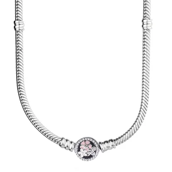 

Original Pink Poetic Blooms Clasp With Crystal Snake Chain Necklace For 925 Sterling Silver Bead Charm Europe DIY Jewelry
