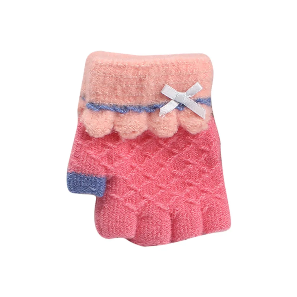 Новое поступление, зимние детские перчатки, половинчатые пальцы, ручная работа, теплые вязаные митенки, детские перчатки# C10 - Цвет: Pink