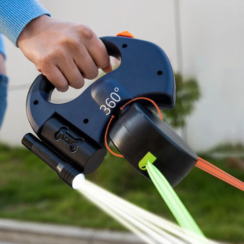 

Двойная поворачивающаяся веревка для собак среднего и маленького размера два в одном Поворотная автоматическая телескопическая поворачивающаяся веревка для собак