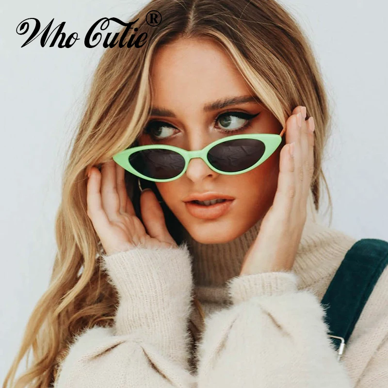 WHO CUTIE 2018 солнцезащитные очки кошачий глаз женские узкие винтажная Ретро тонкая