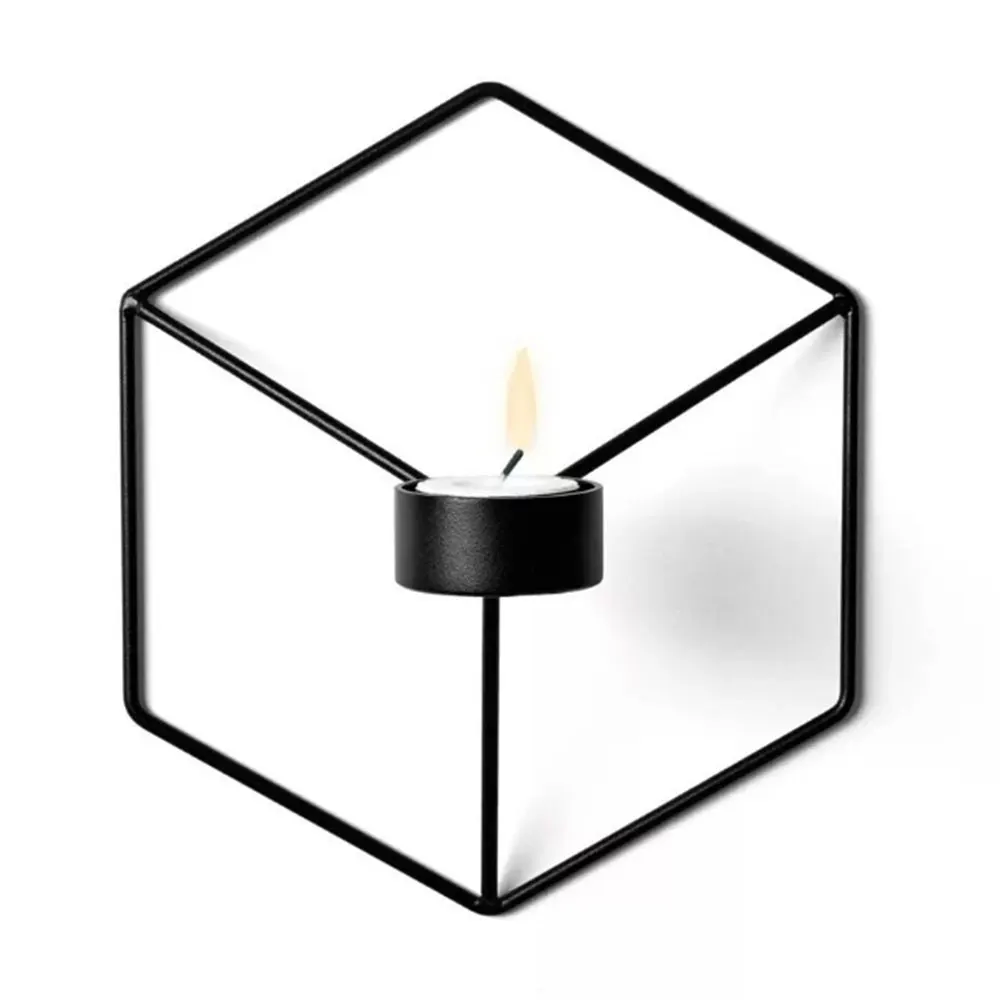 Black Вечерние декоративные геометрические железные подсвечники подсвечник канделябр Красивая настенная подвесная Скоба праздничный чайный светильник для дома - Цвет: Black