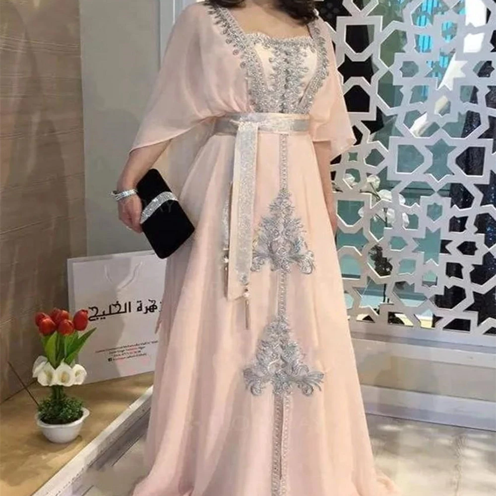 Vestidos de Noche de caftán rosa con apliques de gasa de encaje, vestido largo islámico de Dubái Arabia Saudita para baile de graduación, vestido de femenino|Vestidos de noche| - AliExpress