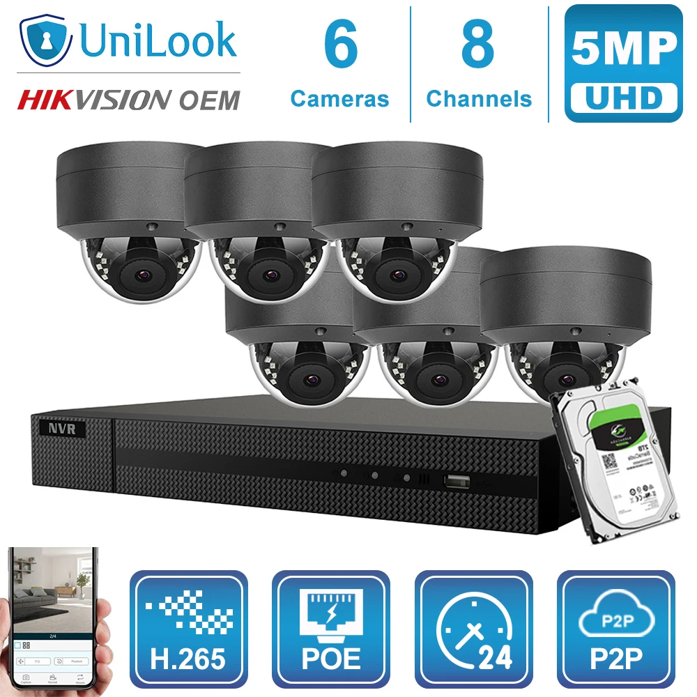 Hikvision OEM 8CH 4 к NVR 5MP POE IP Камера 4/6/8 шт. Открытый безопасности Системы ONVIF H.265 CCTV видео NVR Наборы с 1/2/4 ТБ HDD - Цвет: 6 Gray Cams Kit