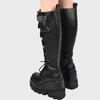 New Brand Design Big Size 43 Shoelaces Motorcycles Boots Female Platform Wedges High Heels mid-calf Boots Women Shoes ► Photo 3/6