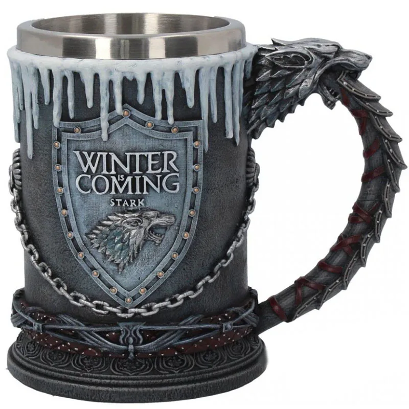 Vente Game of Thrones chope à bière trône de fer Tankard acier inoxydable résine tasses 3D tasses à café Drinkware marque Fan obtenu cadeau de noël