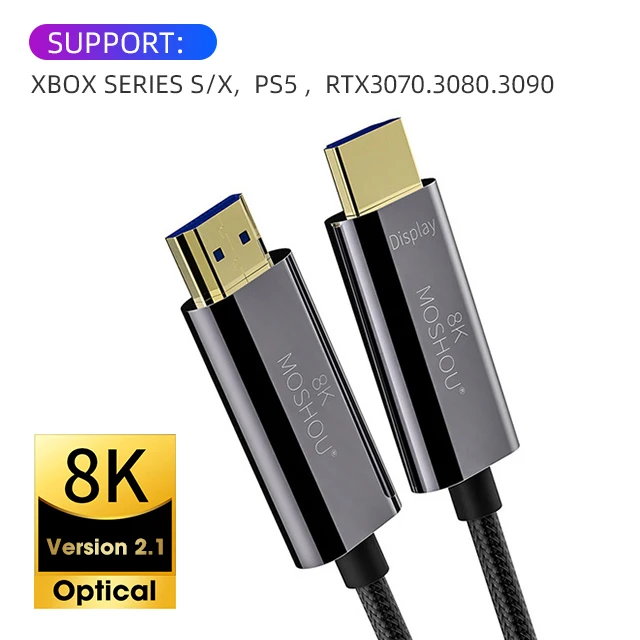 

MOSHOU волоконно-оптический HDMI-совместимый 2,1 кабель шнур 8K @ 60Hz 4K @ 120Hz 48Gbs HDR 4:4:4 для PS5 LG QLED TV RTX3070/3080/3090