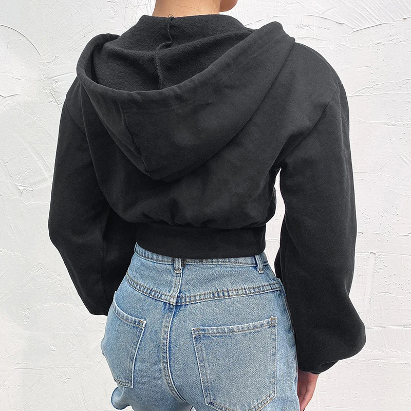 IAMSURE 2020 Autumn Solid Black Basic Sweatshirts For Women Casual Long Sleeve Female Cropped Hoodies Korean Streetwear Outfits