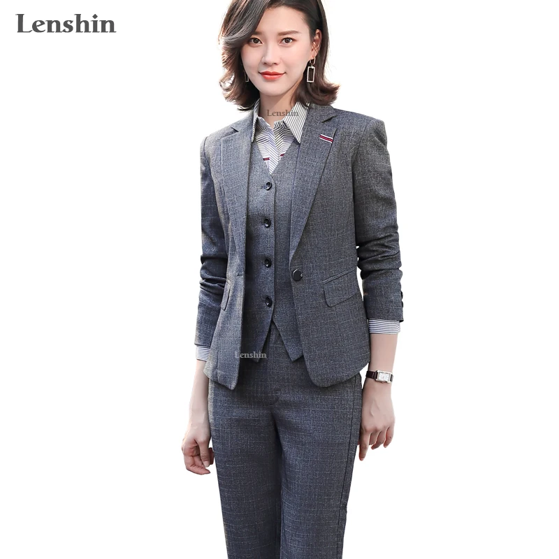 

Женский деловой костюм Lenshin, деловой костюм из 3 предметов, деловой пиджак, жилет и брюки высокого качества для работы
