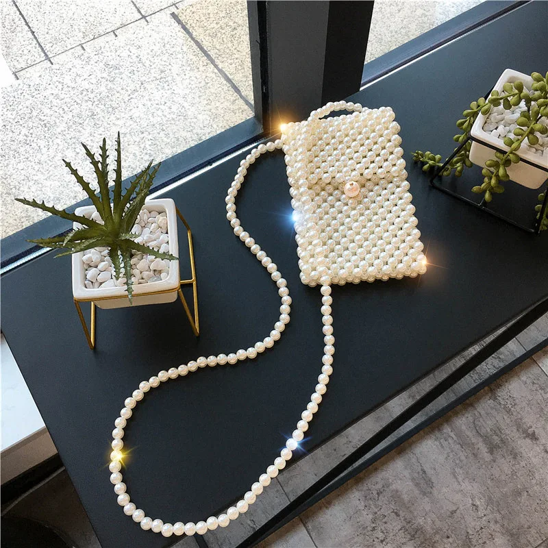 

High Grade Sense Korean-style Pearl Mobile Phone Bag Women's Shoulder Bag Versitile Fashion Summer Online Celebrity Purse 2019 N