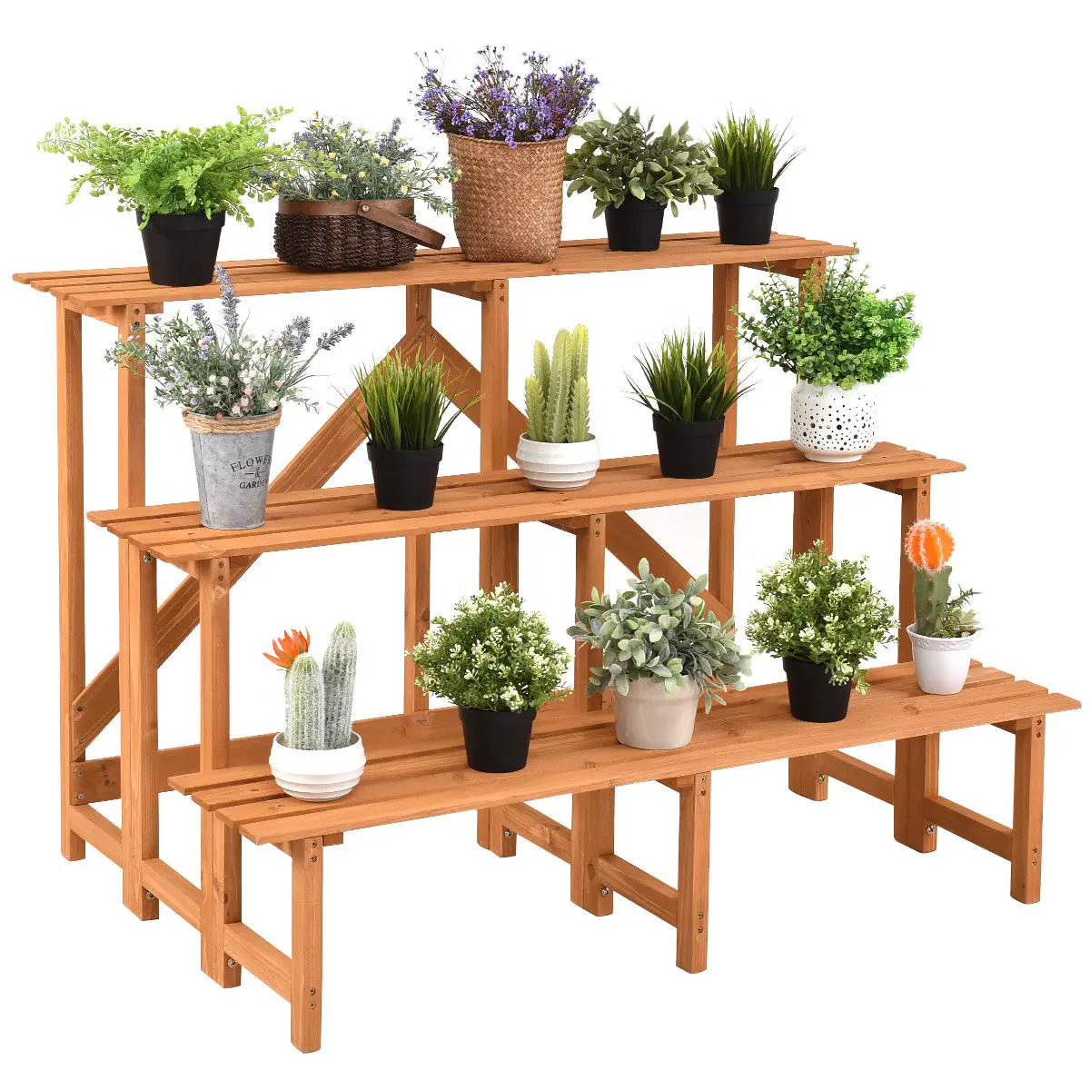 Costway 3 Tier Wide Wood Plant Stand Flower Pot Holder Display Wide Wood Plant Stand Flower Pot Holder