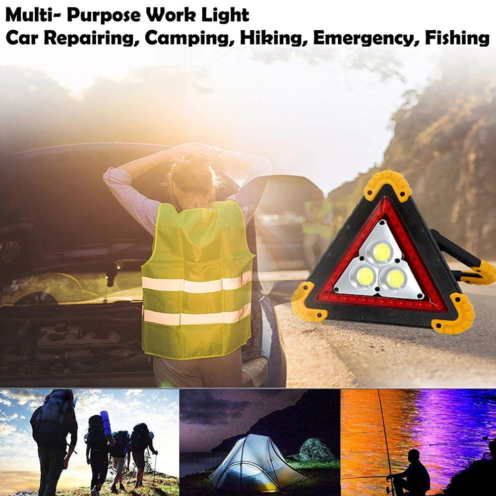 

3in1 Emergency Hazard Flashing Lamp Portable Charger Car Triangle Warning Light Roadside Brakedown LED Work Light Power Bank