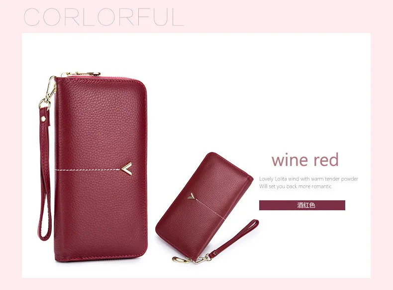 Women clutch bag leather wallet female long zipper clutch bag top layer cowhide portable large capacity paper clip new