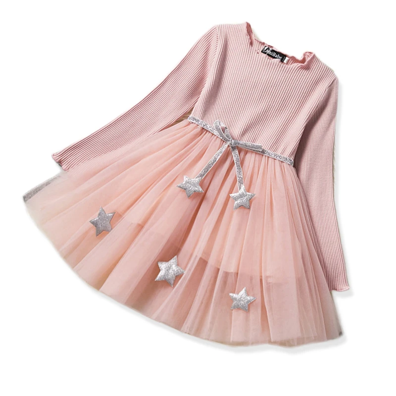 Зимнее трикотажное шифоновое платье для девочек детская одежда с длинными рукавами для рождественской вечеринки детские платья для девочек, одежда на год - Цвет: 309492 pink