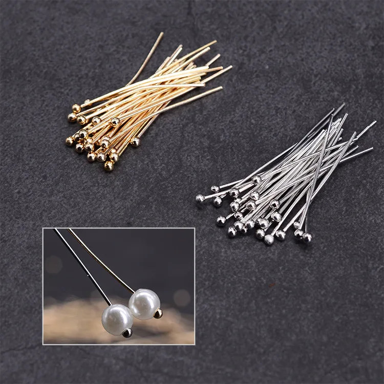 

200pcs/lot Length 16 20 25 30 40 50 Mm Gold Silver Metal Ball Head Pins For Diy Jewelry Making Head Pins Findings Dia 0.5mm