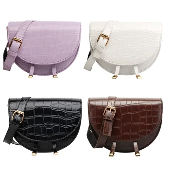

2020 Vintage Durable PU Fanny Waist Bag Classic Texture Creative Design Chic Women Semicircle Flap Chest Shoulder Pouch