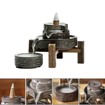 

Ceramics Retro Incense burner Backflow Waterfall Censer Holder Mini Reflux Aromatherapy Cone Stand Creativity Home decorative