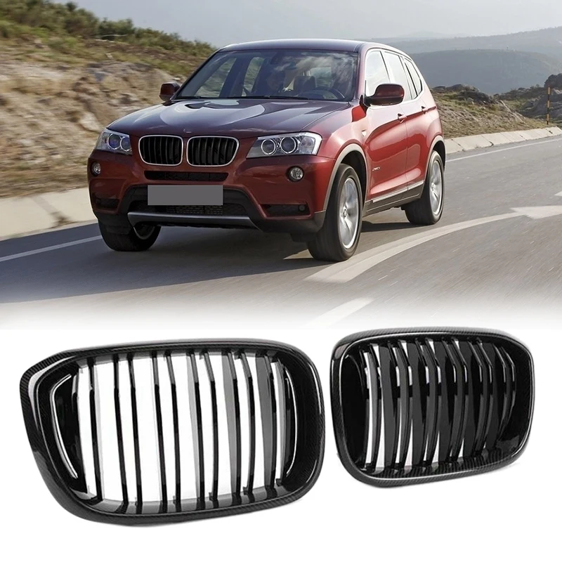 Car Carbon Fiber Two Line Front Bumper Grille Mesh Grill For BMW X3 G01