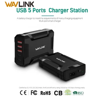 

Wavlink 5 port USB Travel Charger adapter 45W/9A Desktop Charger Adapter USB C Fast Charging Station EU/US/UK for SmartPhone