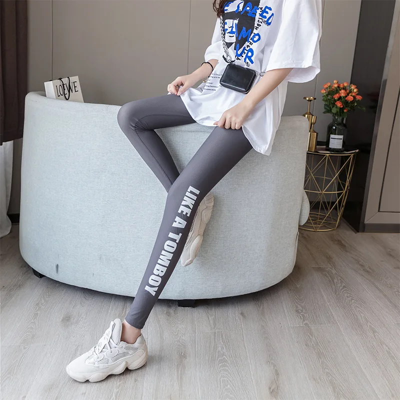 Ice Silk Leggings Women'S Summer Outdoor Ultra-Thin Cropped Pants Elastic Large Size Lattice Printing Girl Ninth Pants F5A139