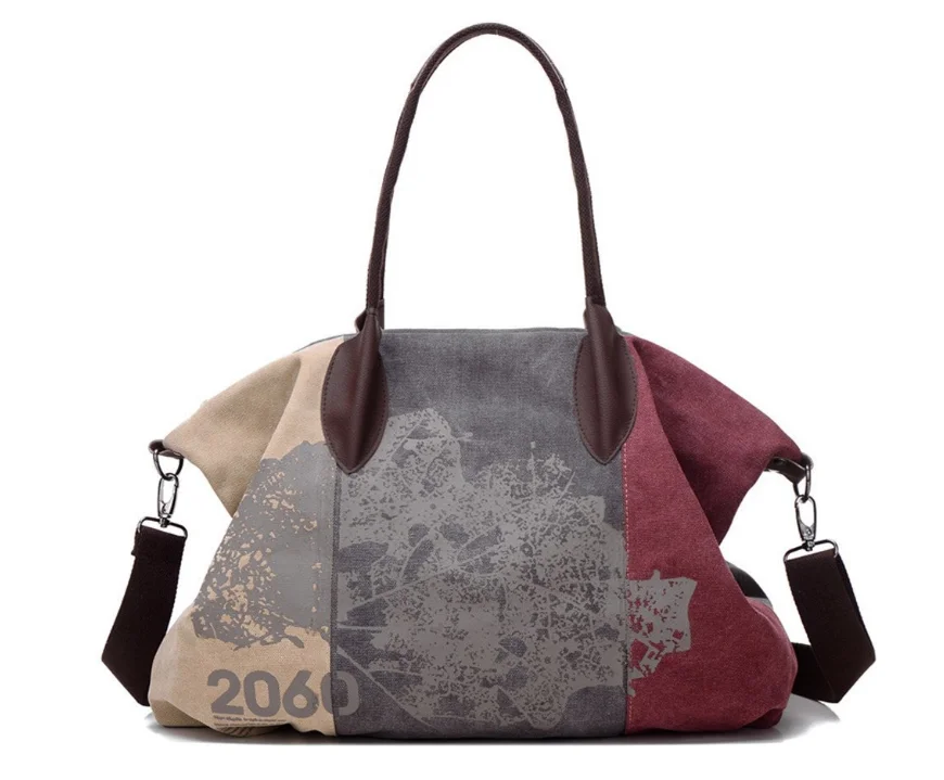 ABZC-Women's Handbag Vintage Shoulder Bag Canvas Retro Shoulder Bag Brown - Цвет: Red