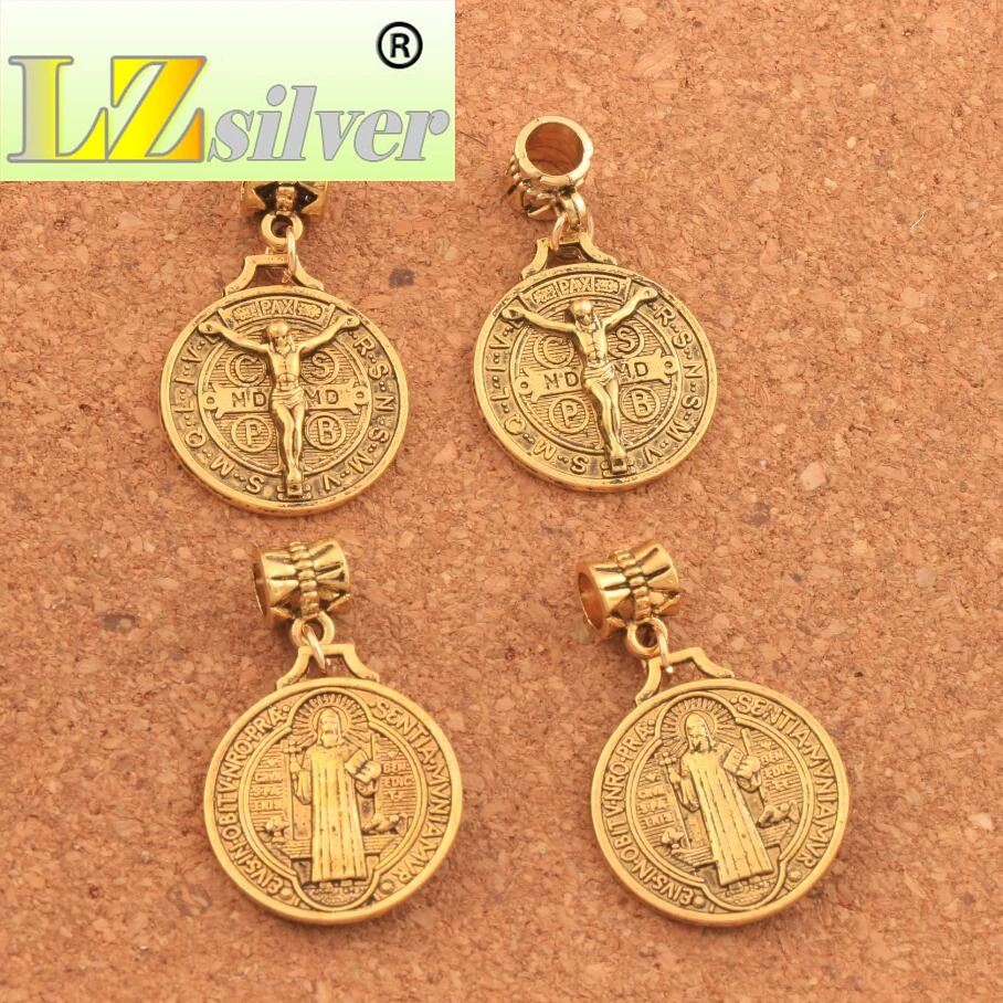 Saint Jesus Benedict Patron Medal Crucifix Cross Beads 50PCS zinc alloy  Bronze Dangle Fit European Bracelets B1658