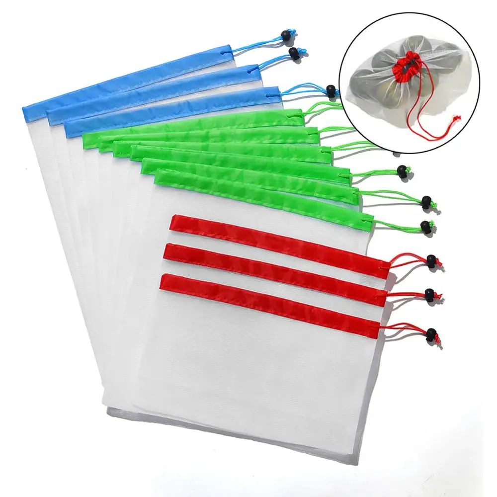 

12Pcs Kitchen Reusable Mesh Produce Bags Washable Eco Friendly Bags for Grocery Shopping Storage Fruit Vegetable Toys Sundries