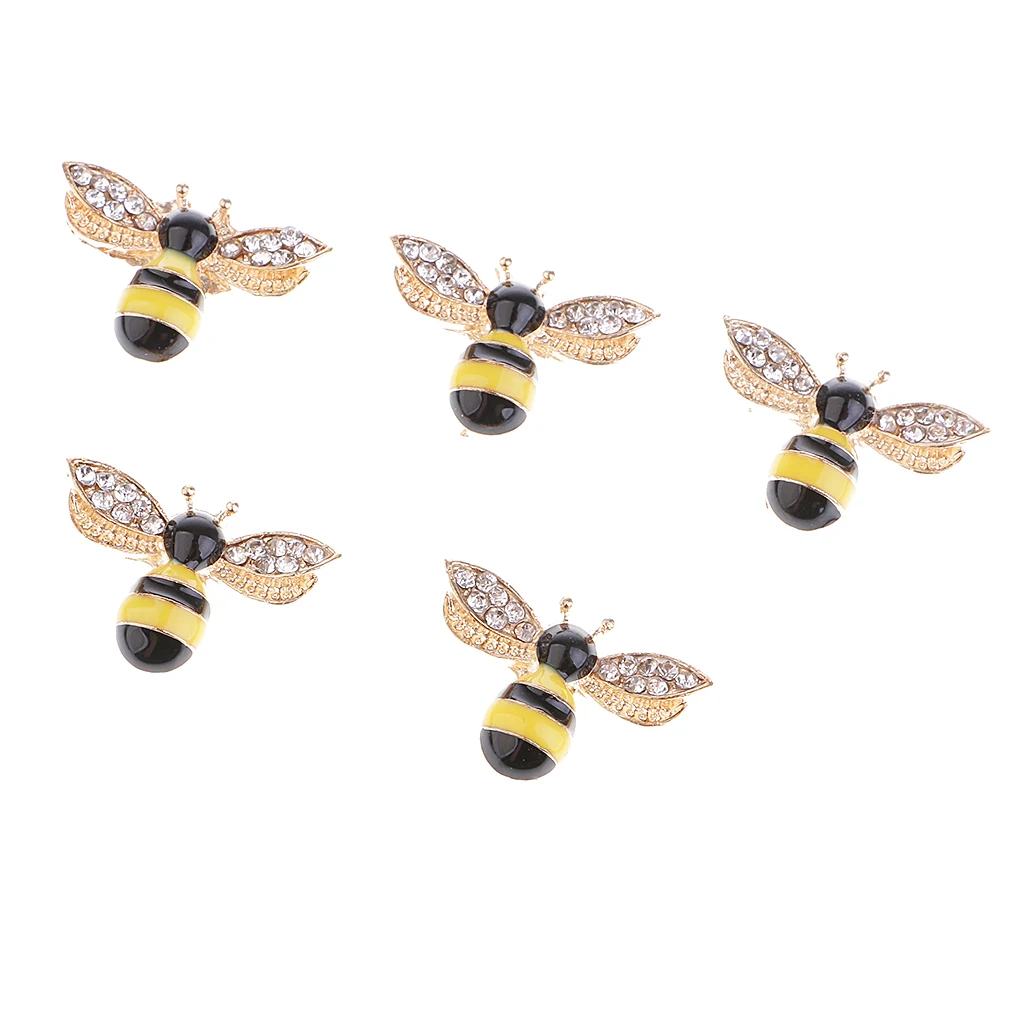 5 Pieces Alloy Rhinestone Flatback Bee Shape Button for Clothing Bag Decoration
