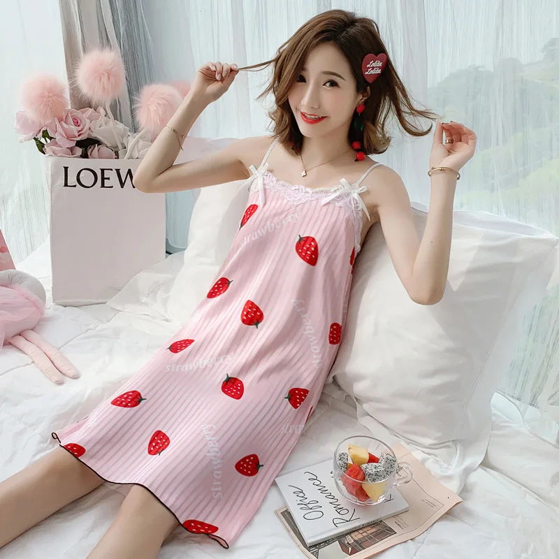 

2019 Summer New Style Sexy Slip Nightdress Women's Xia Bing Silk Sunken Stripe Home Wear Strapped Dress M-XXL Control 39