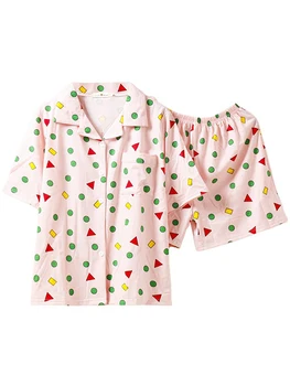 

New Pajamas Two-piece Japanese Thin Section Comfortable Knit Cotton Cute Loose Home Service