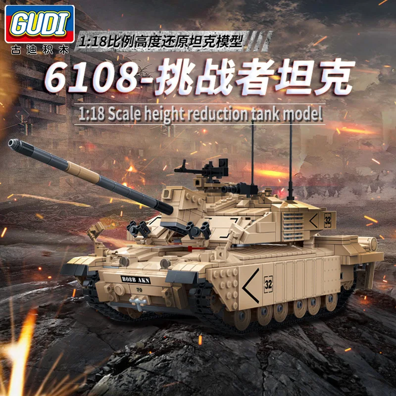 

Goood 6108 Challenger 1: 28 The United Kingdom Main Battle Military Small Particles Assembled Tank Boy Building Blocks Toy Gift