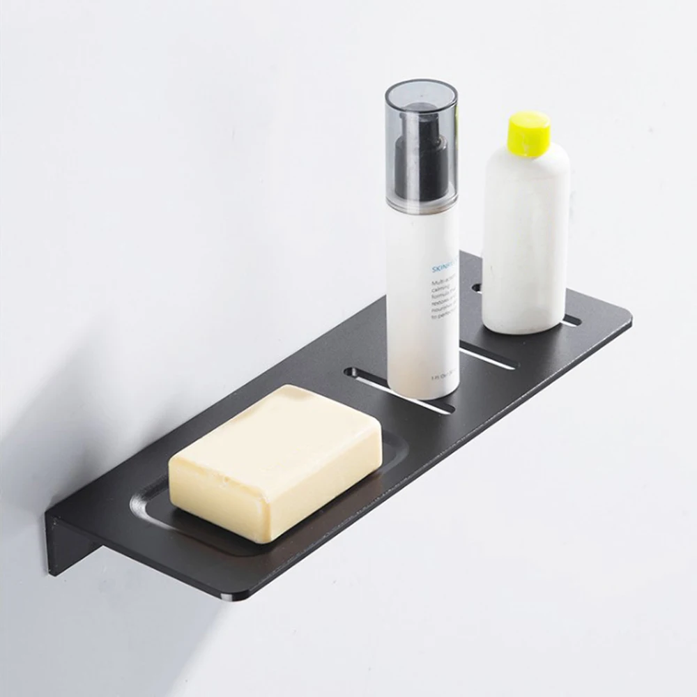New Nordic Black Bathroom Rectangular Soap Dish Holder Space Aluminum Free Punching Wall Hanging Storage Shelf Home Supplies |