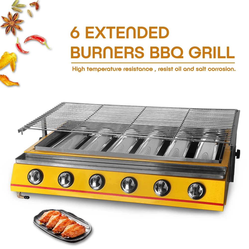 ITOP 6 Extended Burners BBQ Grill Glass Cover Stainless Steel Body LPG Gas Barbecue Grills For Outdoor Adjustable Height