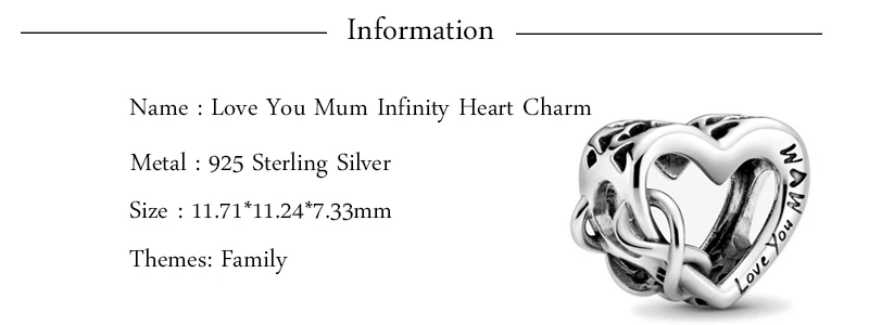 Love You Mum Infinity Heart Charm Pandora