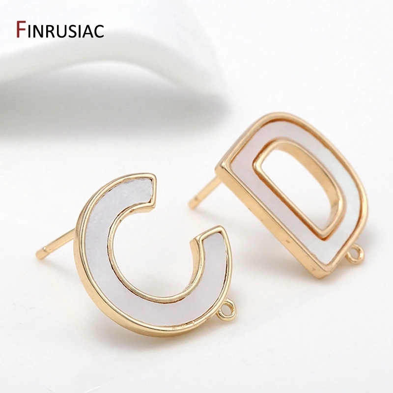

2020 New Unique Design 925 Silver Needle Earring Accessories 14k Gold Plated Simple White Shell CD Letters Earrings Findings