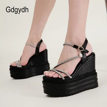 

Gdgydh Platform Wedges Comfy Sandals Women On Sale Bling Crystal Party Nightclub Female Footwear Sandals Ankle Strap Summer Shoe