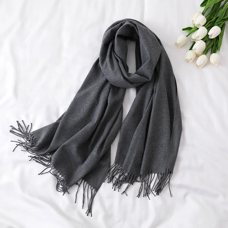 dark gray Однотонные кашемировые шарфы с кисточками зима осень женский теплый тонкий длинный шарф шали Роскошная бандана для девушек - Цвет: dark gray
