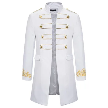 

Men's trench coat new autumn men's performance clothes double-breasted cuff embroidery stand collar long trench coat