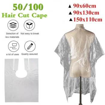 

50/100 Pcs Disposable Hairdressing Capes PE Waterproof Apron Cutting Perm Dye Hair Cape Barber Transparent Hairdressing Cloth
