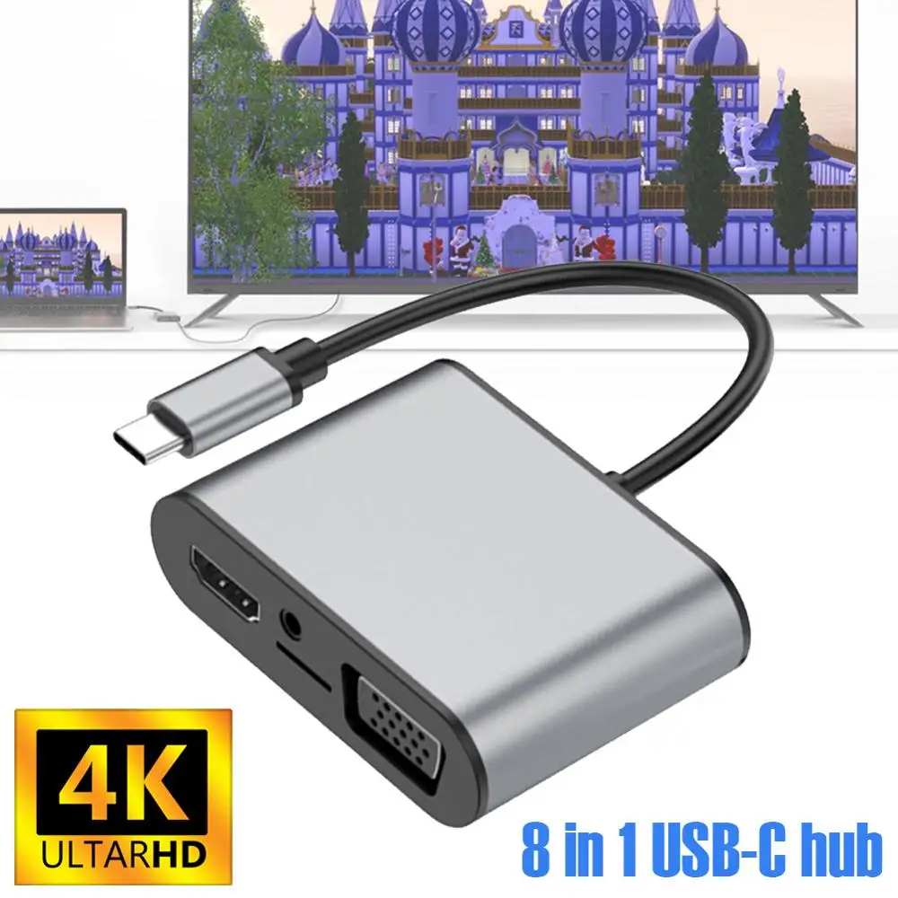 

LISM USB C Hub USB-C to HDMI VGA Adapter Thunderbolt 3 Type-C PD TF 3.5MM Reader Slot USB3.0 HUB for MacBookPro Huawei P20 Pro